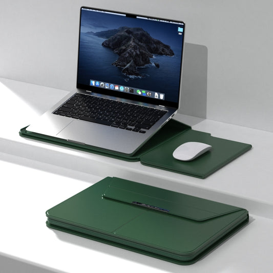 Multifunctional Laptop PU Magnetic Stand Split Liner Bag with Mouse Pad Function, Size:13-14 inch(Dark Green) by bashfashion