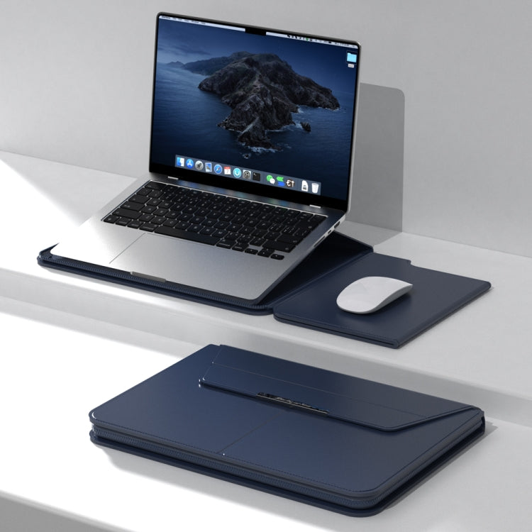 Multifunctional Laptop PU Magnetic Stand Split Liner Bag with Mouse Pad Function, Size:13-14 inch(Dark Blue) by bashfashion
