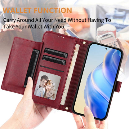For iPhone 16e Multi-Card Slots Zipper Wallet Leather Phone Case(Dark Red) by bashfashion