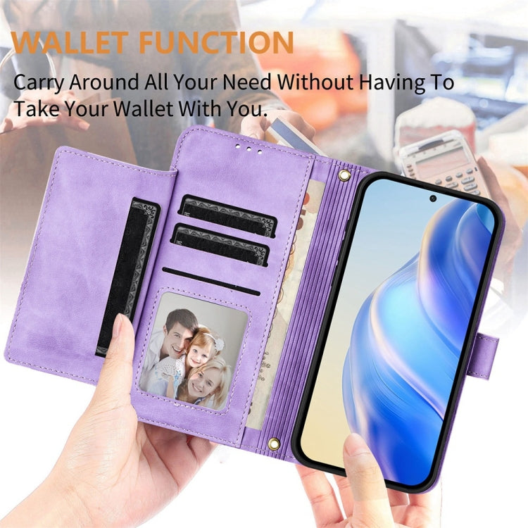 For iPhone 16e Multi-Card Slots Zipper Wallet Leather Phone Case(Purple) by bashfashion