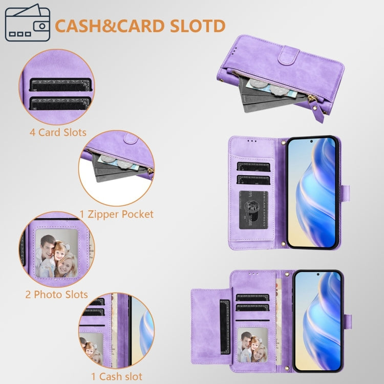 For iPhone 16e Multi-Card Slots Zipper Wallet Leather Phone Case(Purple) by bashfashion