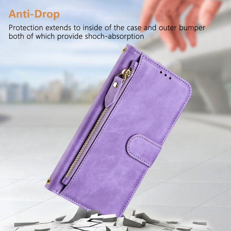 For iPhone 16e Multi-Card Slots Zipper Wallet Leather Phone Case(Purple) by bashfashion