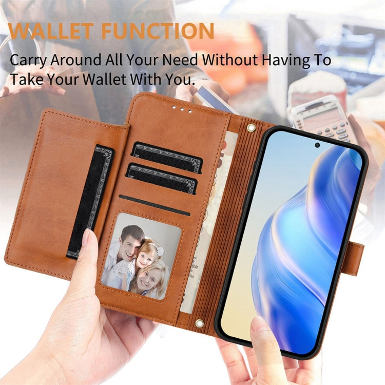For iPhone 16e Multi-Card Slots Zipper Wallet Leather Phone Case(Brown) by bashfashion