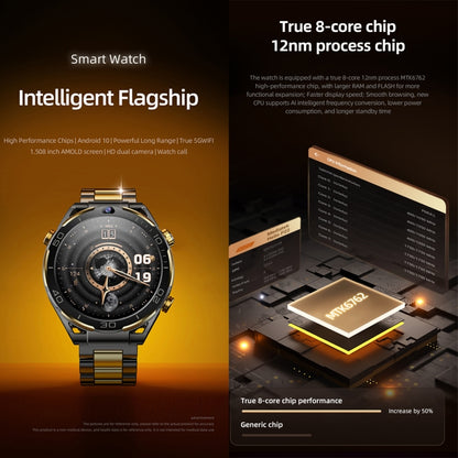 T7 1.508 inch 4G LTE Android 10 Smart Watch, 6GB+128GB, MTK6762 Octa Core, Support Heart Rate / Blood Oxygen(Gold) by bashfashion