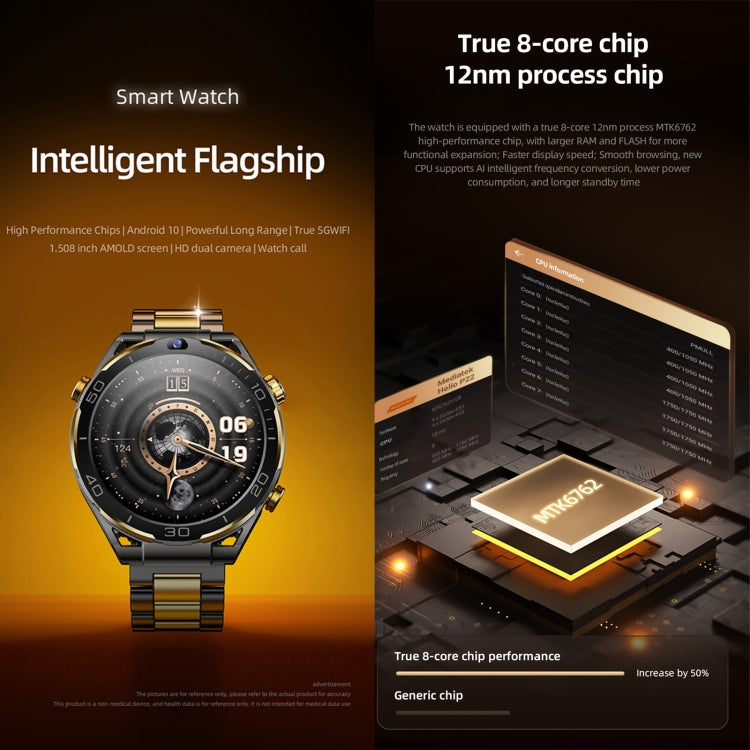 T7 1.508 inch 4G LTE Android 10 Smart Watch, 6GB+128GB, MTK6762 Octa Core, Support Heart Rate / Blood Oxygen(Silver) by bashfashion