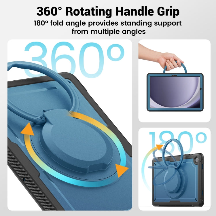 For Samsung Galaxy Tab A11+ / A9+ Honeycomb Hybrid Tablet Case with Handle Holder & Strap(Navy Blue) by bashfashion