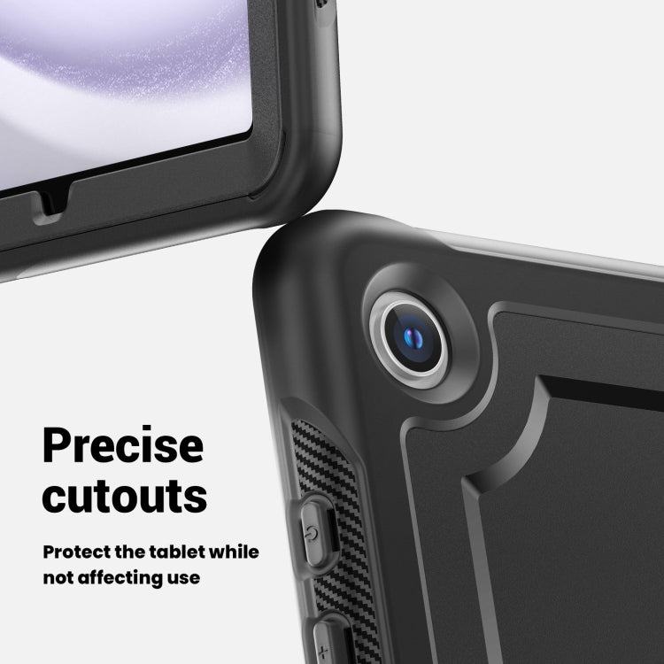 For Samsung Galaxy Tab A11+ / A9+ Honeycomb Hybrid Tablet Case with Handle Holder & Strap(Black) by bashfashion