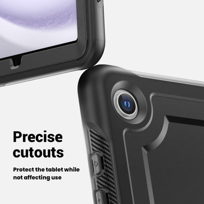 For Samsung Galaxy Tab A11+ / A9+ Honeycomb Hybrid Tablet Case with Handle Holder & Strap(Black) by bashfashion