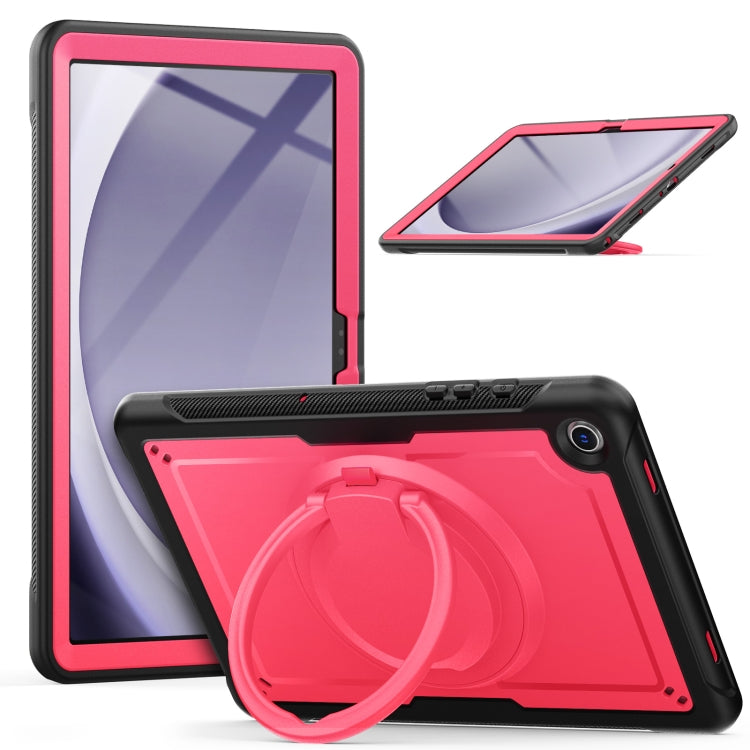 For Samsung Galaxy Tab A11+ / A9+ Honeycomb Hybrid Tablet Case with Handle Holder & Strap(Rose Red) by bashfashion