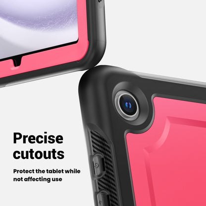 For Samsung Galaxy Tab A11+ / A9+ Honeycomb Hybrid Tablet Case with Handle Holder & Strap(Rose Red) by bashfashion