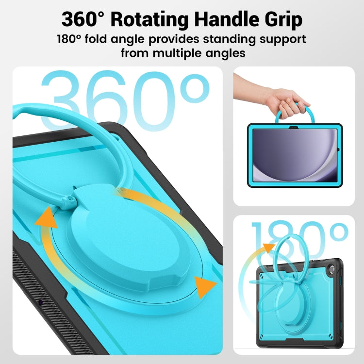 For Samsung Galaxy Tab A11+ / A9+ Honeycomb Hybrid Tablet Case with Handle Holder & Strap(Light Blue) by bashfashion