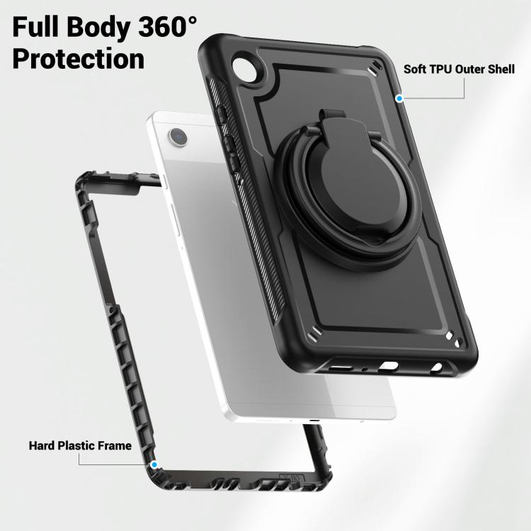 For Samsung Galaxy Tab A11 / A9 Honeycomb Hybrid Tablet Case with Handle Holder & Strap(Black) by bashfashion