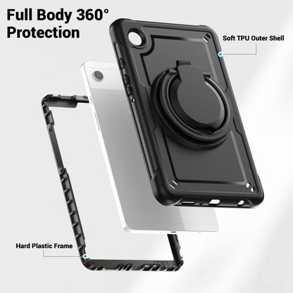 For Samsung Galaxy Tab A11 / A9 Honeycomb Hybrid Tablet Case with Handle Holder & Strap(Black) by bashfashion