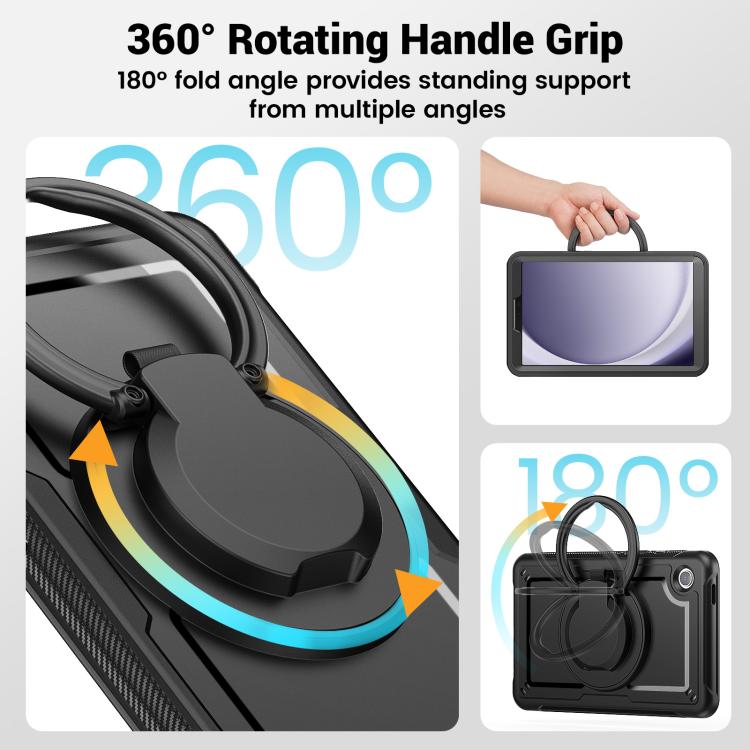 For Samsung Galaxy Tab A11 / A9 Honeycomb Hybrid Tablet Case with Handle Holder & Strap(Black) by bashfashion