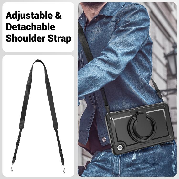 For Samsung Galaxy Tab A11 / A9 Honeycomb Hybrid Tablet Case with Handle Holder & Strap(Black) by bashfashion