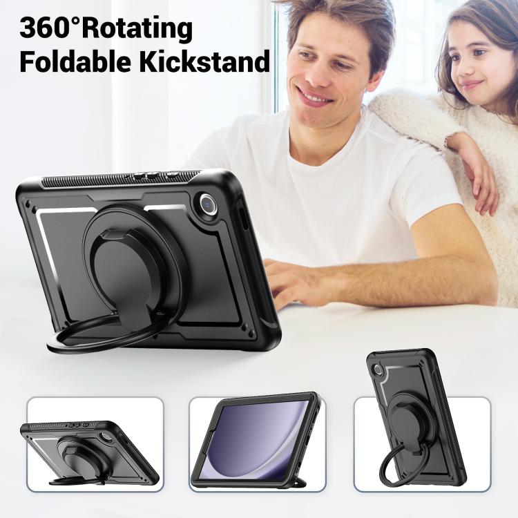 For Samsung Galaxy Tab A11 / A9 Honeycomb Hybrid Tablet Case with Handle Holder & Strap(Black) by bashfashion