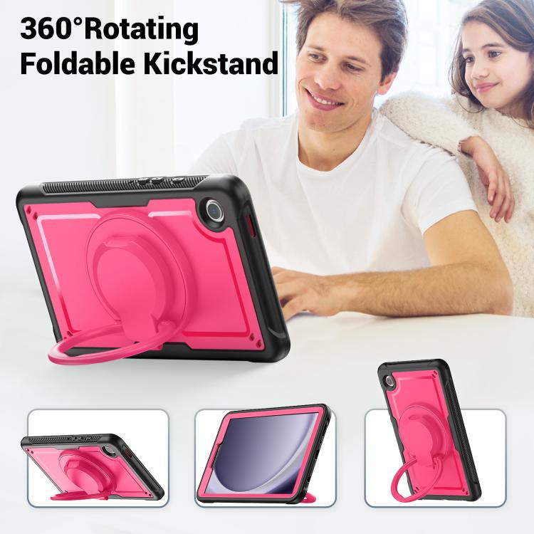For Samsung Galaxy Tab A11 / A9 Honeycomb Hybrid Tablet Case with Handle Holder & Strap(Rose Red) by bashfashion