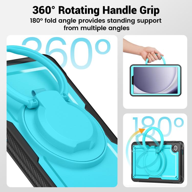 For Samsung Galaxy Tab A11 / A9 Honeycomb Hybrid Tablet Case with Handle Holder & Strap(Light Blue) by bashfashion