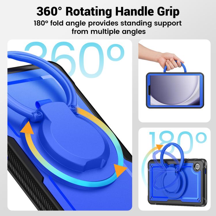 For Samsung Galaxy Tab A11 / A9 Honeycomb Hybrid Tablet Case with Handle Holder & Strap(Dark Blue) by bashfashion