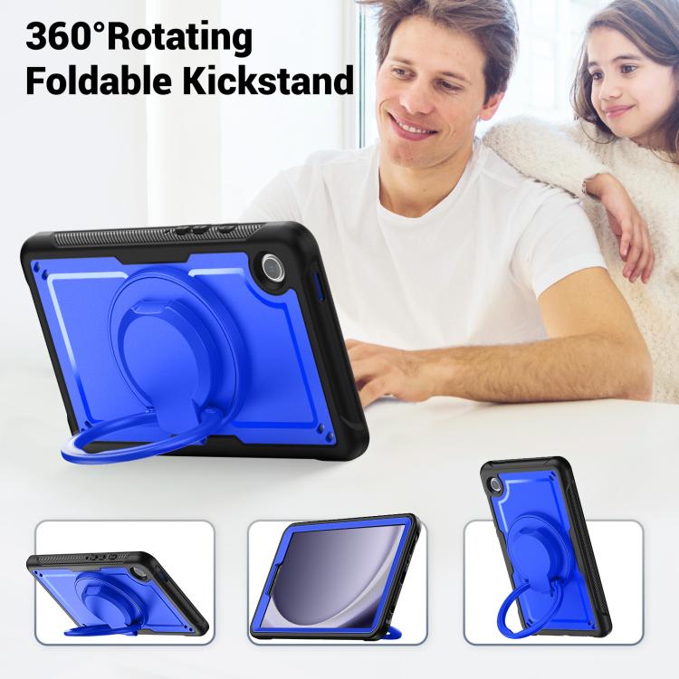 For Samsung Galaxy Tab A11 / A9 Honeycomb Hybrid Tablet Case with Handle Holder & Strap(Dark Blue) by bashfashion