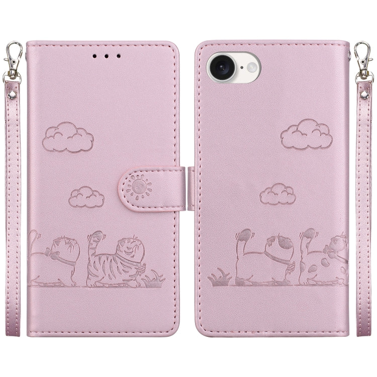 For iPhone 16e Cute Cats RFID Leather Phone Case(Rose Gold) by bashfashion