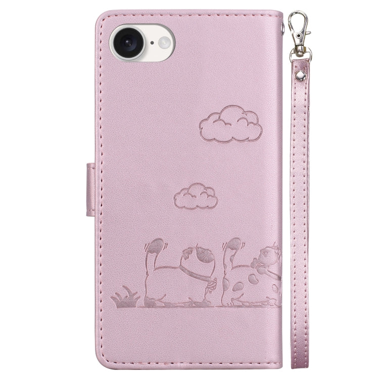 For iPhone 16e Cute Cats RFID Leather Phone Case(Rose Gold) by bashfashion