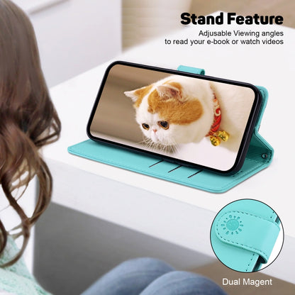 For iPhone 16e Cute Cats RFID Leather Phone Case(Green) by bashfashion