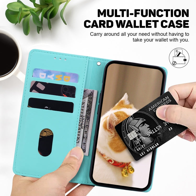 For iPhone 16e Cute Cats RFID Leather Phone Case(Green) by bashfashion