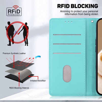 For iPhone 16e Cute Cats RFID Leather Phone Case(Green) by bashfashion