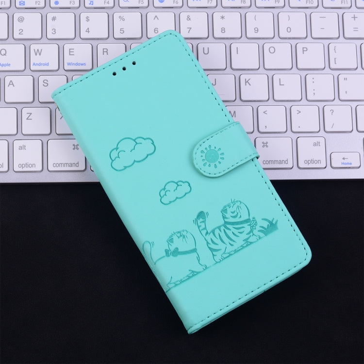 For iPhone 16e Cute Cats RFID Leather Phone Case(Green) by bashfashion