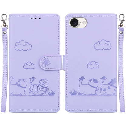 For iPhone 16e Cute Cats RFID Leather Phone Case(Purple) by bashfashion