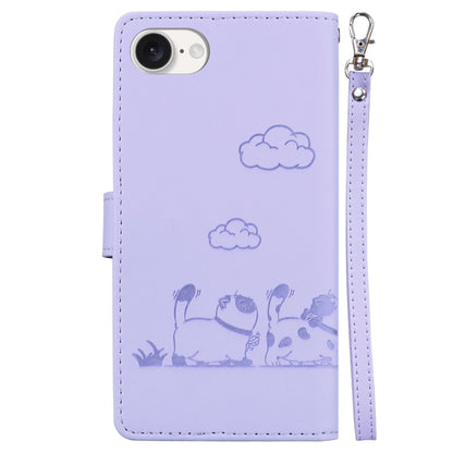 For iPhone 16e Cute Cats RFID Leather Phone Case(Purple) by bashfashion