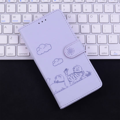 For iPhone 16e Cute Cats RFID Leather Phone Case(Purple) by bashfashion