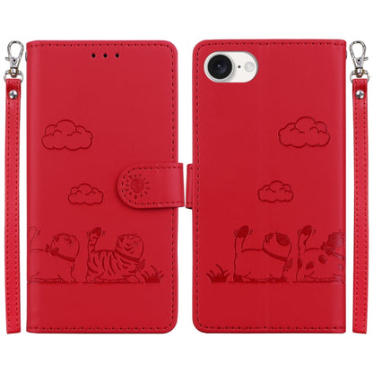 For iPhone 16e Cute Cats RFID Leather Phone Case(Red) by bashfashion