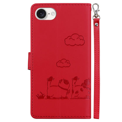 For iPhone 16e Cute Cats RFID Leather Phone Case(Red) by bashfashion