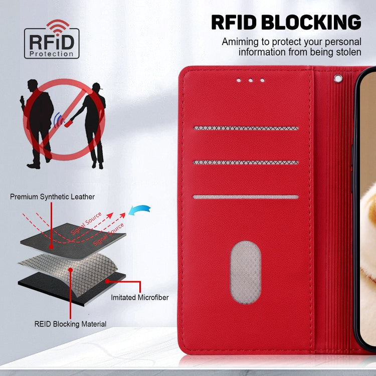 For iPhone 16e Cute Cats RFID Leather Phone Case(Red) by bashfashion