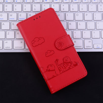 For iPhone 16e Cute Cats RFID Leather Phone Case(Red) by bashfashion