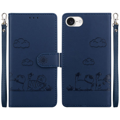 For iPhone 16e Cute Cats RFID Leather Phone Case(Blue) by bashfashion