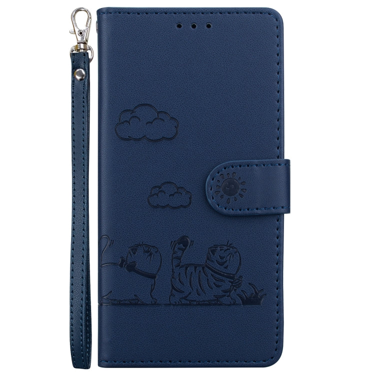 For iPhone 16e Cute Cats RFID Leather Phone Case(Blue) by bashfashion