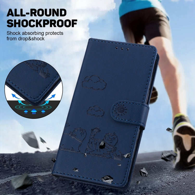 For iPhone 16e Cute Cats RFID Leather Phone Case(Blue) by bashfashion