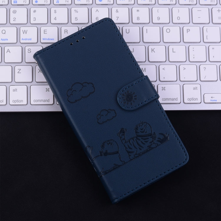 For iPhone 16e Cute Cats RFID Leather Phone Case(Blue) by bashfashion