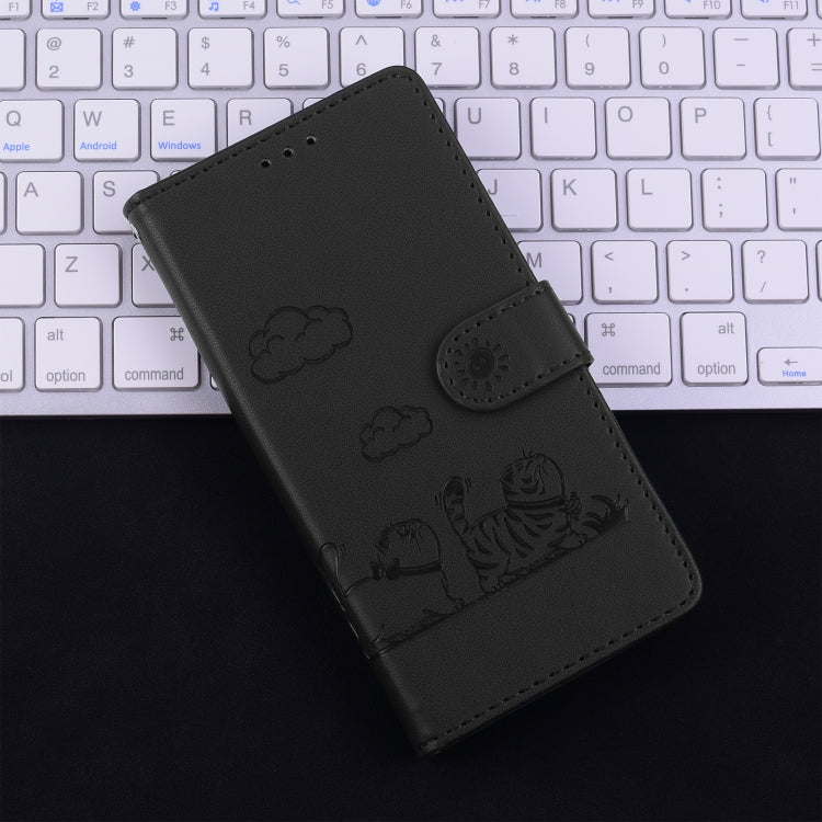 For iPhone 16e Cute Cats RFID Leather Phone Case(Black) by bashfashion
