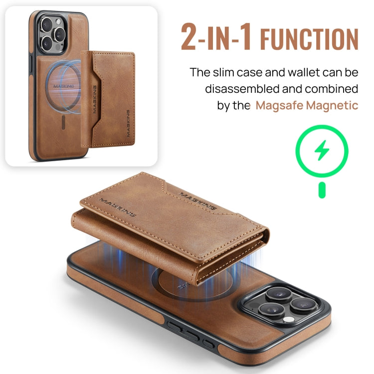For iPhone 15 Pro Max MAGKING K2 Series MagSafe RFID Card Bag Detachable Phone Case(Brown) by MAGKING