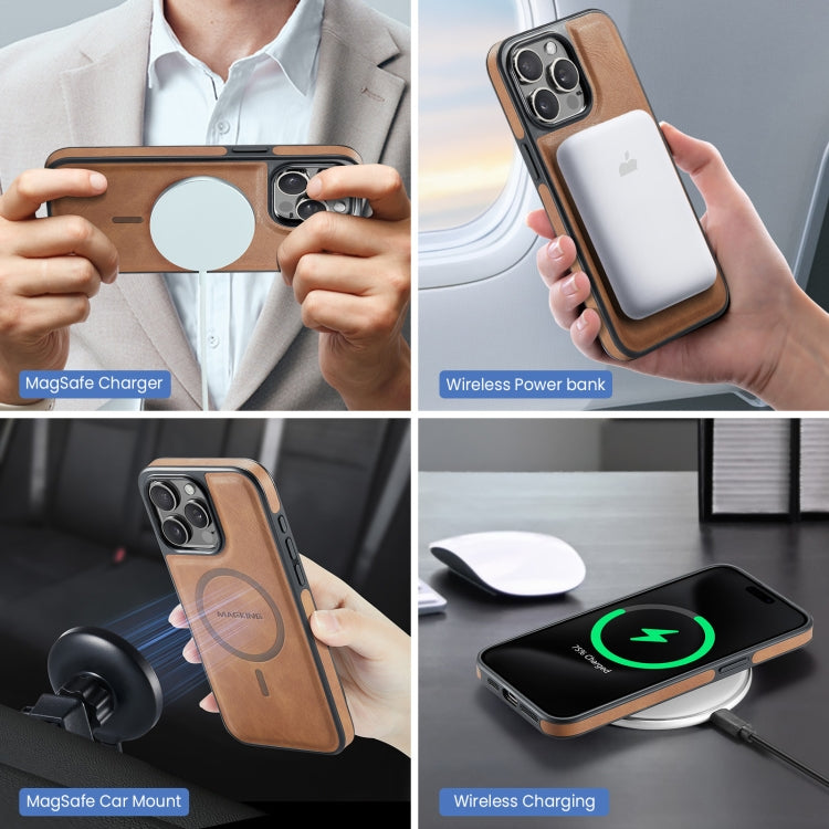 For iPhone 15 Pro Max MAGKING K2 Series MagSafe RFID Card Bag Detachable Phone Case(Brown) by MAGKING