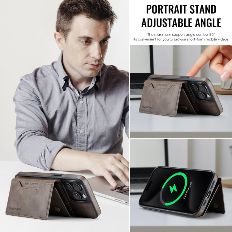 For iPhone 15 Pro Max MAGKING K2 Series MagSafe RFID Card Bag Detachable Phone Case(Coffee) by MAGKING