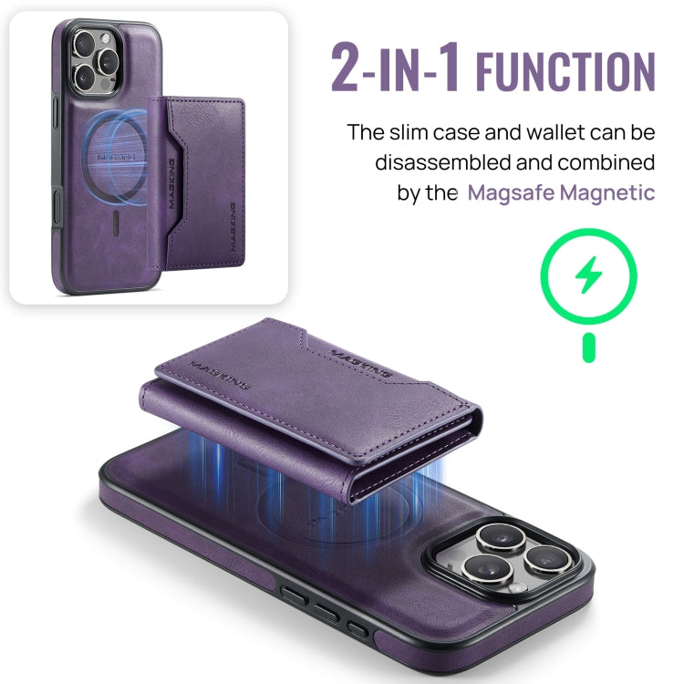 For iPhone 16 Pro MAGKING K2 Series MagSafe RFID Card Bag Detachable Phone Case(Purple) by MAGKING