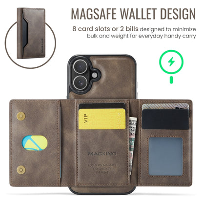 For iPhone 16 Plus MAGKING K2 Series MagSafe RFID Card Bag Detachable Phone Case(Coffee) by MAGKING