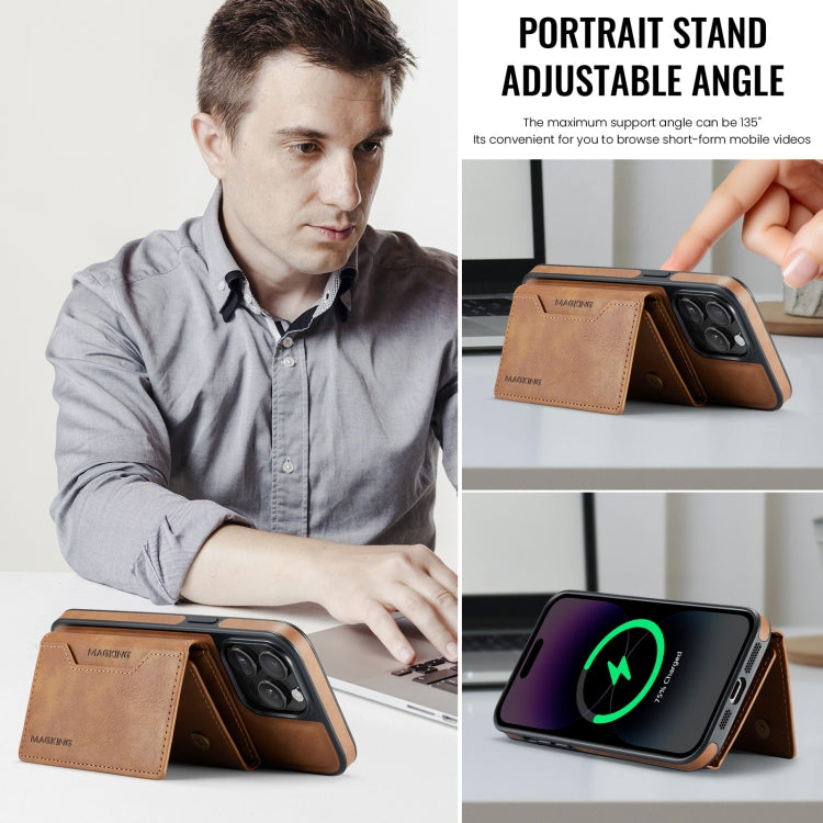 For iPhone 13 Pro Max MAGKING K2 Series MagSafe RFID Card Bag Detachable Phone Case(Brown) by MAGKING