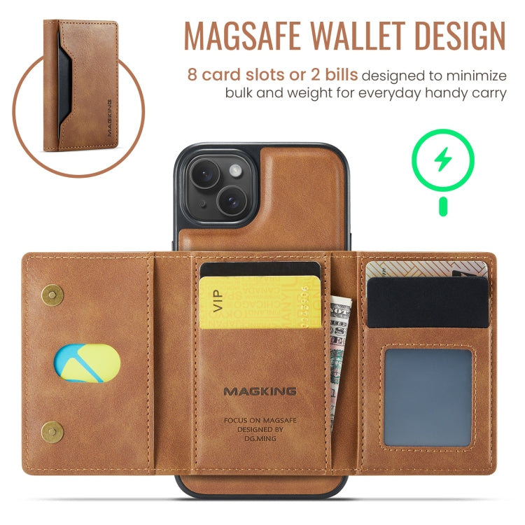 For iPhone 14 Plus MAGKING K2 Series MagSafe RFID Card Bag Detachable Phone Case(Brown) by MAGKING