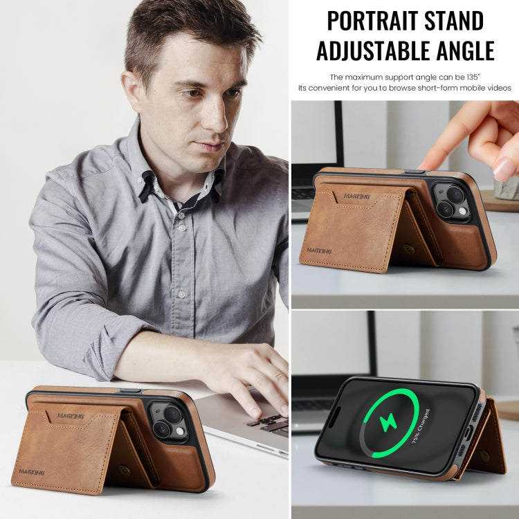 For iPhone 14 Plus MAGKING K2 Series MagSafe RFID Card Bag Detachable Phone Case(Brown) by MAGKING